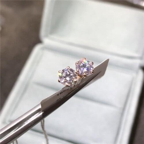 Genuine 18K Rose Gold Plated Total 1-2 Carat Diamond Test Past D Color Moissanite Stud Earrings Silver Round Gemstone Earrings