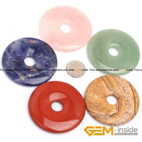 Natural Stones 50mm Donut Ring Beads For Earring Necklace Jewelry Making 1 Piece Rose Quartzs Jaspers Lepidolite Fluorite Jades