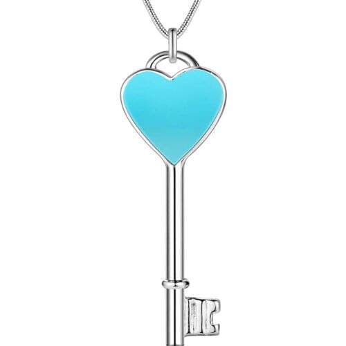 Wholesale Charm Silver Color Pendants For Women Jewelry Necklace Lady Fashion Jewelry Pendant Blue Heart Key AN258/azoajqva