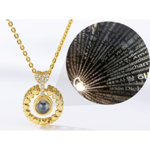 Crystal AAA CZ 100 languages I love you Projection Pendant Necklaces For Couple Romantic Love Memory Charm Women Men Jewelry