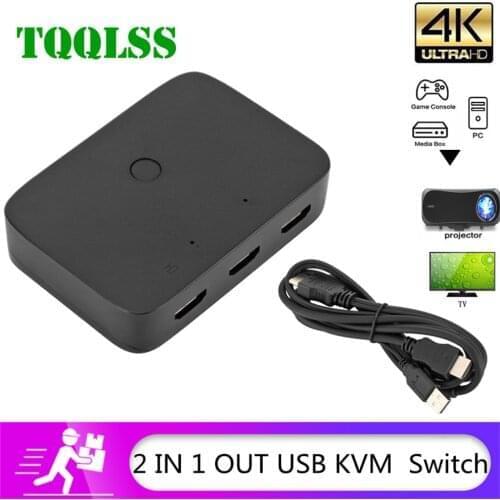 TQQLSS USB Sharing KVM Switch Switcher 2 Port HDMI Switch Box USB 2.0 Mouse Keyboard Printer Switch for 2 computer Share kvm