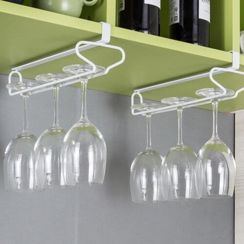 Stemware Inverted Storage Shelf Wine Glass Holder Hanging Iron Rack Champagne Goblet Cup Under Cupboard Single Row Frame