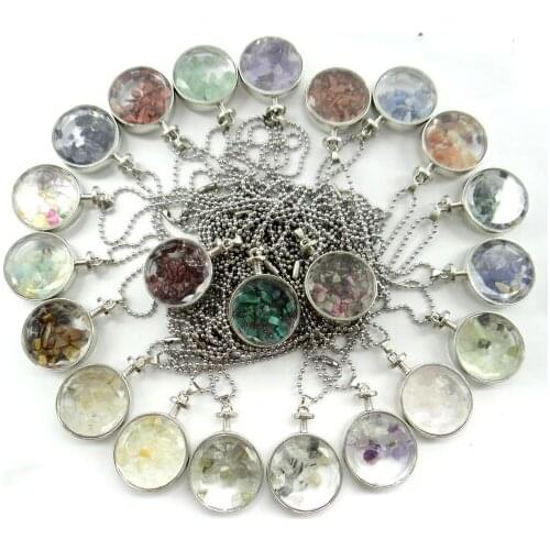 Natural stone Quartz crystal lapis Turquoises tiger eye irregular gravel stone &glass pendant for diy Jewelry making necklace