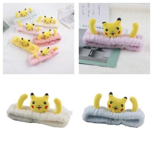 Pokemon Pikachu 2021 New Womens Cute Anime Hair Band Girls Face Wash Headscarf Makeup Stretch Coral Velvet Hair Accessories