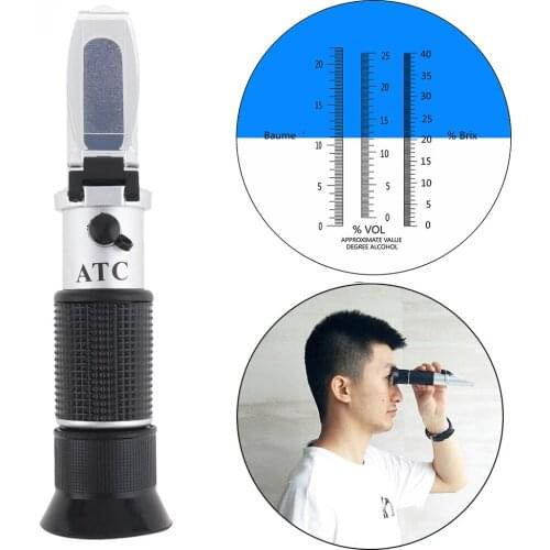 Handheld 3 In 1 0-25%Vol 0-40%Brix Adjustable Grape Alcohol Refractometer Pipette and Mini Screw Driver Support Manual Focusing