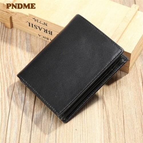 Simple casual genuine leather men women three folding RFID wallet vintage soft cowhide multi-card position card holder purse