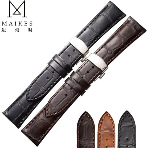MAIKES Genuine Leather Watch Band 22mm 20mm Factory Direct Sale Butterfly Buckle Calf Leather Watch Strap For MIDO