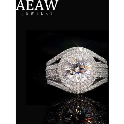 AEAW Luxury 14k White Gold 2.0ct Moissanite Engagement Ring Round Brilliant Cut Romantic Wedding Rings For Women Party Gift