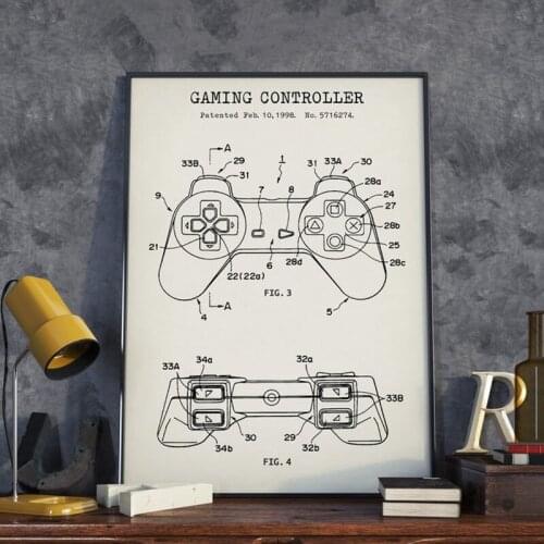 Gaming Controller Blueprint Poster Patent Prints Gamer Gifts Room Painting Picture Decor Gamepad Video Game Joystick Art Canvas