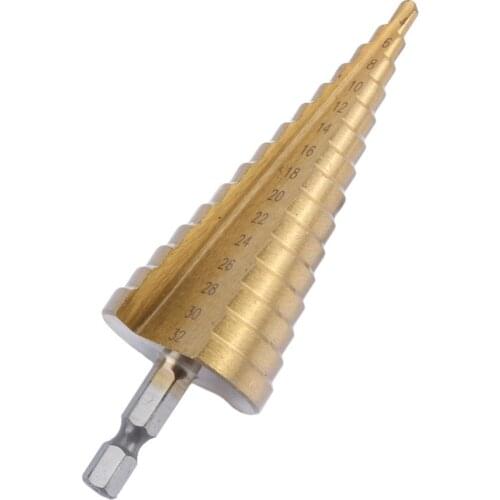 Hex Titanium Step Cone Drill Bit Hole Cutter 4-32MM HSS 4241 For Sheet Metal Tool