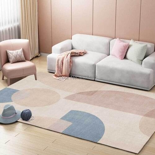 Modern Japanese Geometric Stitching Morandi Powder Blue Living Room Bedroom Bedside Carpet Floor Mat Customization