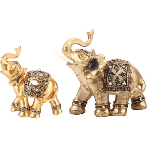 2 Size Elephant Ornament Golden Color Resin Elegant Elephant Trunk Statue Wealth Lucky Figurine Home Decoration Gift