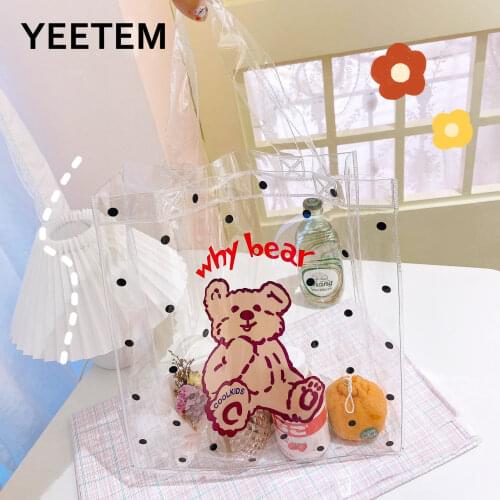 Polka dot bear cute cartoon transparent shoulder bag jelly handbag PVC shopping bag handbag beach bag student storage wholesale