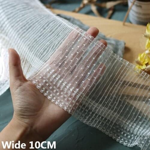 10CM Wide Tulle White Voile Stretch Lace Fabric Embroidered Ribbon Elastic Fringe Trim Wedding Dress Collar DIY Sewing Supplies