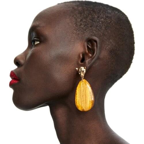 JERPVTE Vintage Golden Alloy Leopard Head Earrings 2018 Fashion ZA Acrylic Water Geometric Statement Dangle Earrings for Women