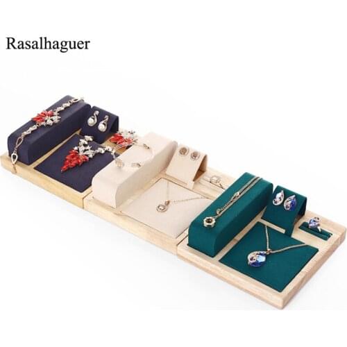 High Quality Wooden Necklace Bracelets Earrings Set Display Stand Jewelley Display Holder Stand Velvet Jewelry Box Organizer