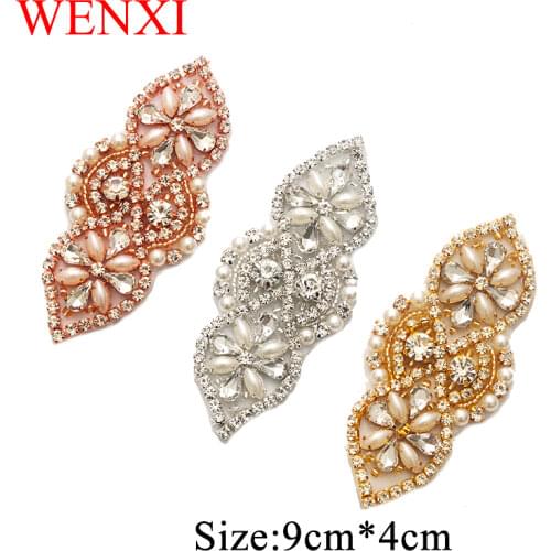 WENXI 30pcs Wholesale Bridal Hand Beaded Rhinestones Appliques Sewing On For Dress Sash And wedding Accessory DIY Iron On WX884