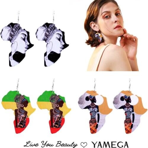 YAMEGA New Printed African Wooden Earrings African Map Earring Motherland Countries Woman Jewelry Gift for Black Women Latest
