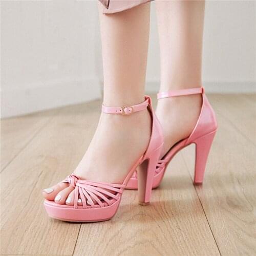 YMECHIC 2019 Fashion Ankle Strap Party Womens Shoes Summer Rome Platform High Heels Sandals Women Pink Silver Beige Big Size 43