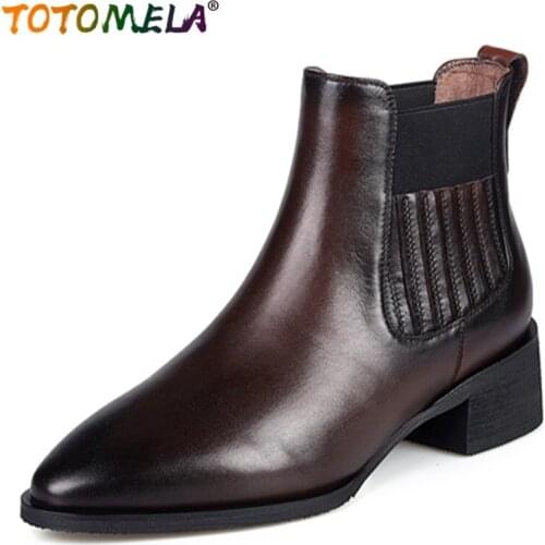 TOTOMELA New Arrive Hot Sale Women Winter Boots Fashion Ankle Boots Comfortable Genuine Leather Boots Simple Retro Chelsea Boots
