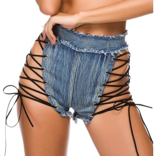 2020 New Sexy Summer Women Denim Shorts Black Blue Vintage High Waist Ripped Short Jeans Femme Bandage Hotpants streetwear