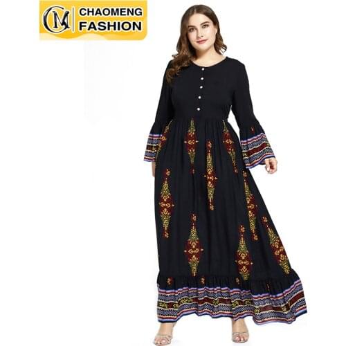 Fashion Printed Vestido De Mujer Plus Size High Quality Women Dress Casual Bohemian Clothing America Europe Elegant Maxi Robe