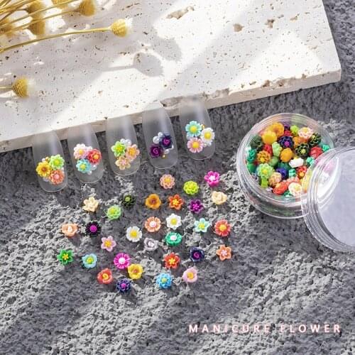 1Box 100pcs Colorful Flower Flatback Resin Cabochon Mini Nail Art Mancure Decoration DIY Scrapbooking Crafts Hair Accessories