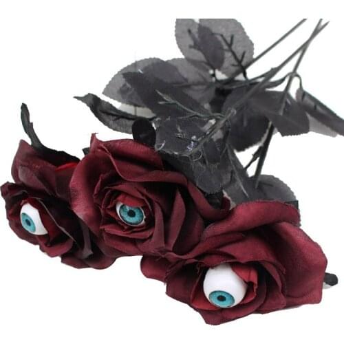 1pc Flower Rose Artificial Flower With Eyeball Halloween Ghost Festival Black Fake Flower Home Decor Wedding Party Flower
