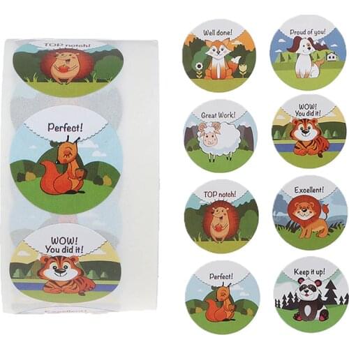 500 Pcs Beloning StickersRoll Voor Kids Motivatie Stickers Met Schattige Dieren Voor Studenten Leraren