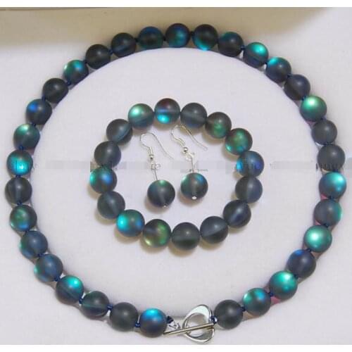 6/8/10/12mm Gray Gleamy Rainbow Moonstone Round Beads Necklace Bracelet Earrings