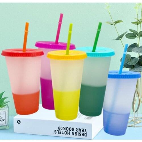 700ml Reusable PP Straw Cup Water Bottle Cup with straw color changing Drinking Cup Water Bottle Tumblers Straw Mug Drinkware