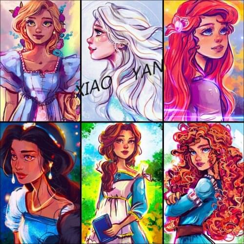 Disney 5D DIY Diamond Painting Princess Quirky Style Illustration Round Diamond Embroidery Set Exquisite Crafts Home Decoration