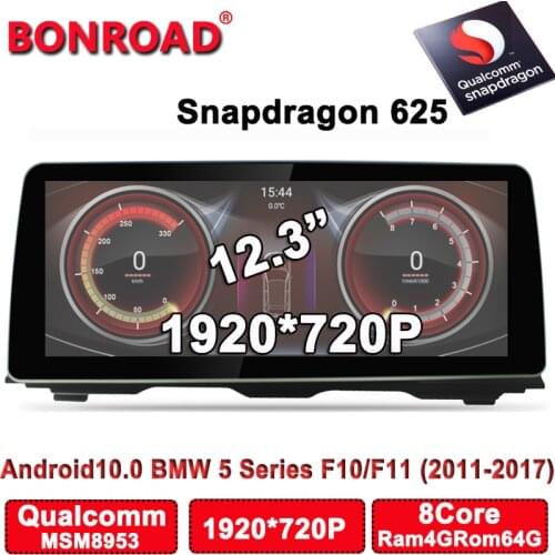 12.3" Android 10.0 1920*720P IPS Qualcomm 625 Ram 4G Rom64G Car Multimedia for BMW 5 Series F10 CIC/NBT 2011-2017 Wi-Fi Carplay