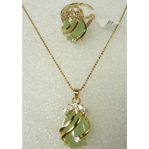 Free Shipping fine FINE green Natural jade CZ pendant ring #6,7,8,9 set