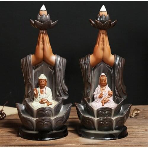 Buddhism Incense Burner Bergamot Lotus Retro Line Glaze Buddha Incense Censer Ceramic Aromatherapy Smoke Backflow