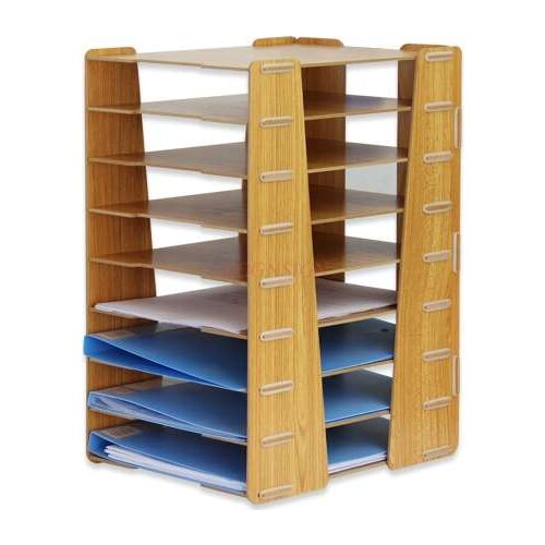 Wooden desktop multilayer A4 file rack basket seat office supplies book data storage