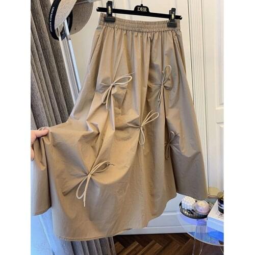 Design Sense Niche Elastic Waist Bow Pettiskirt Skirt Trendy 2021 Summer New Fashion