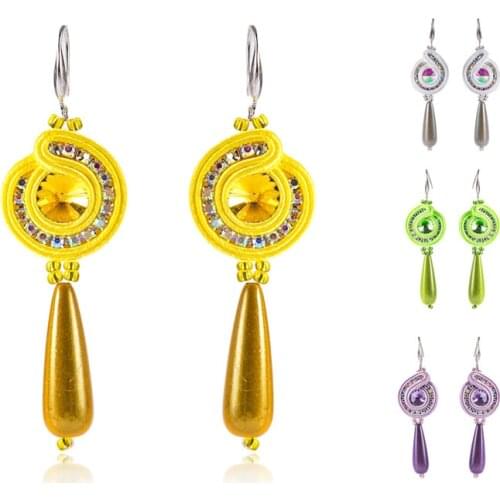 Ethnic boho multicolor earrings new fashion jewelry making Soutache Leather handmade weaving long pearl Drop earring women gift