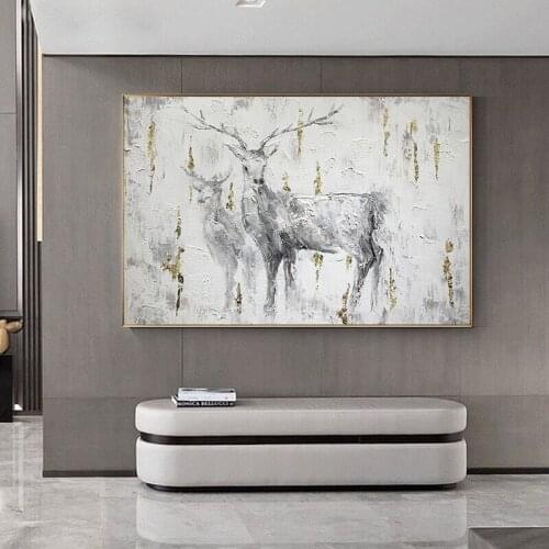Art Hand Painted Canvas Oil Paintings Elk Modern Abstract Animal Wall Art Wall Pictures Room Home Decor Large Size No Frame