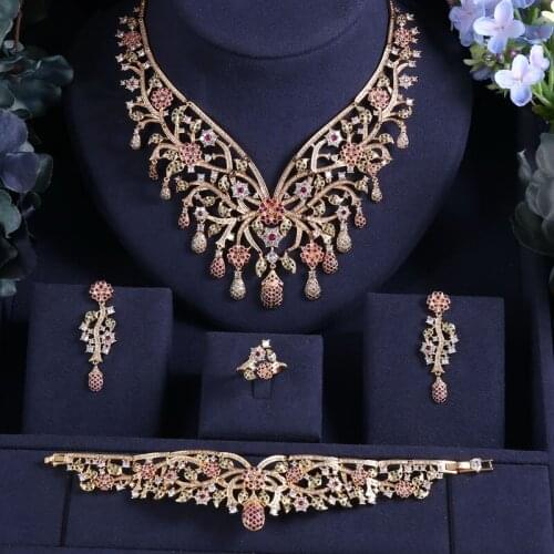 Jankelly Hotsale African 4pcs Bridal Jewelry Sets New Fashion Dubai Jewelry Set For Women Wedding Party Accessories Design