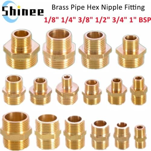 Brass Pipe Hex Nipple Fitting 1/8" 1/4" 3/8" 1/2" 3/4" 1" BSP Male Thread Quick Adapter Coupler Connector for Water Oil Gas