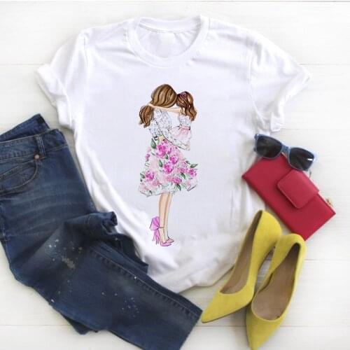 Summer T-shirts Mom And Daughter Grahic t shirt Short Sleeve Tee Shirt Femme Fashion Tops Tees Ladies 90s Girl Harajuku T-shirt