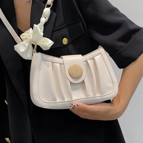 Small Leather Pleated Shoulder Bags for Women Scarves Designer Messenger Bag Pure Color Ladies Tote Crossbody Bag White Handbags