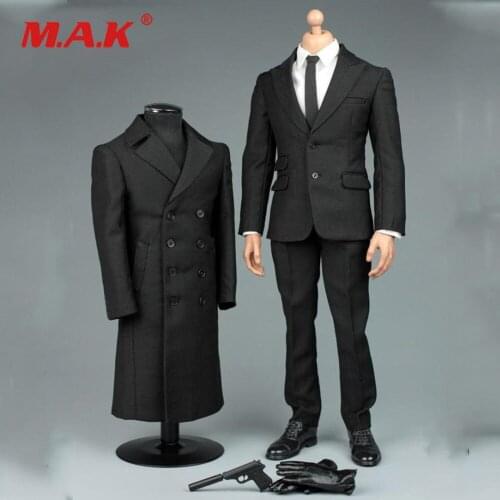 1/6 Male Solider Clothes Sets Bond Secret Suit Overcoat Shirt Pants Shoes Gloves+necktie V1006 For 12'' Action Figure Dolls