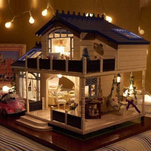 Handmade Castle In The Sky Musical Box Child Girl Birthday Gift DIY Wood Craft House Storey Villa Wooden Music Box Home Decor