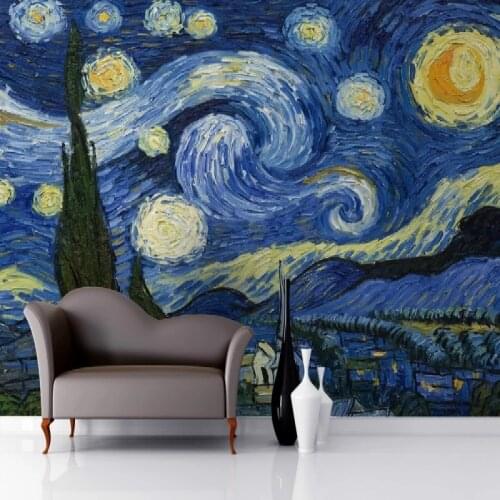Custom Starry Night Van Gogh 3D Oil Painting Photo Mural Self Adhesive Wallpapers Living Room Bedroom Background Papel De Parede