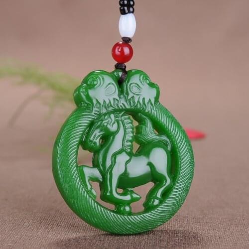 Natural Green Hand-carved Horse Jade Pendant Fashion Boutique Jewelry for Men and Women Horse To Success Necklace Accessories