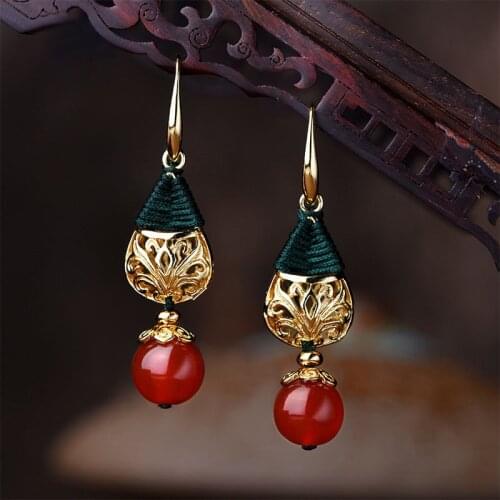 2020 New Chinese Style Vintage Earrings Long RedPendant National Style retro Dorp earrings for Women Jewelry
