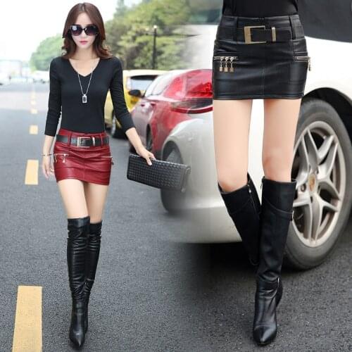 Dropshipping! Micro Mini Skirt 2020 Autumn Winter women Sexy show thin Slim Hip PU leather skirt Hip S-XL Size Mori (NO belt)