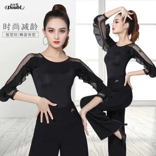 DOUBL morden jacket ice silk dance blouse square ballroom dance shirt ladies national standard dance dress
